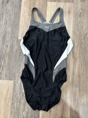 Nike Black Swimsuit with Gray and White Accents